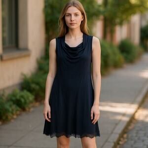 Bailey 44 Sleeveless Fit And Flare Dress Lace Trim Stretch Black Size M